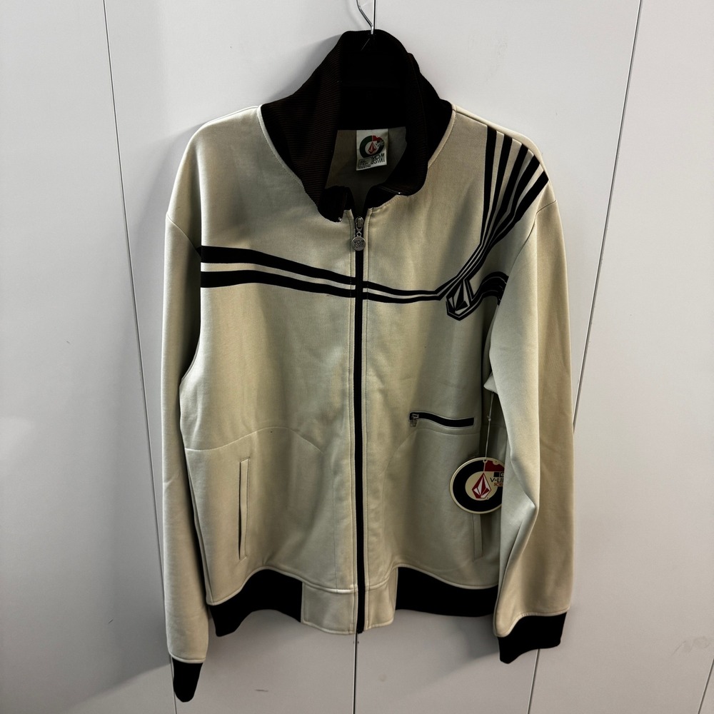 Vintage Volcom V-Line Science Track Jacket XXL Cream Black Graphic Full Zip NWT